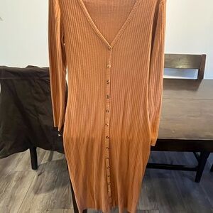 Sugarlips maternity Long Sleeve Ribbed Dress in Warm Orange